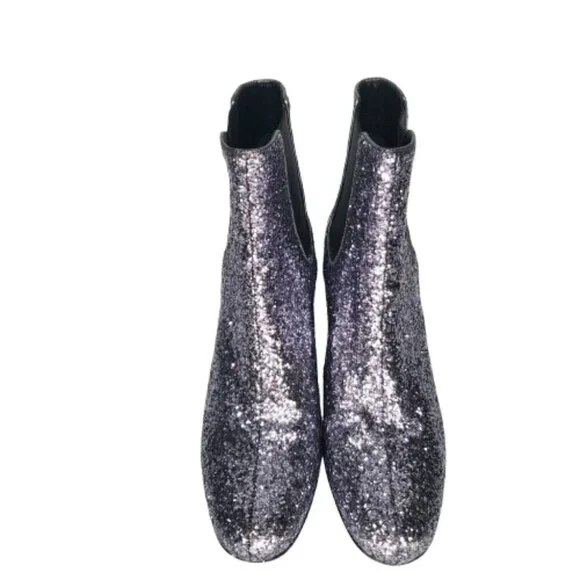 Saint Laurent Metallic Glitter Block Heel Ankle Booties - Picture 2 of 9